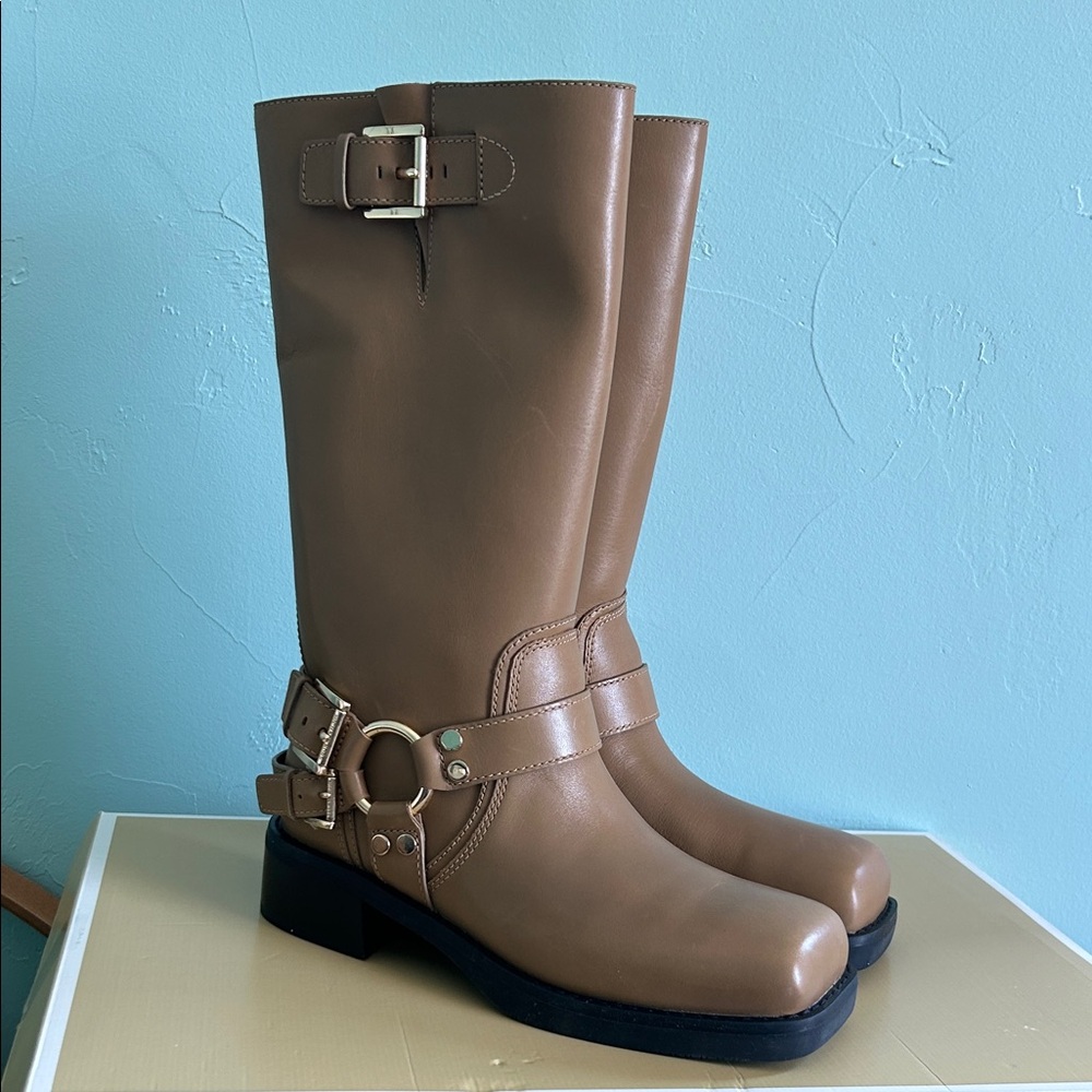 NWOT Michael Kors Brown Leather Heeled Boots - Picture 2 of 6